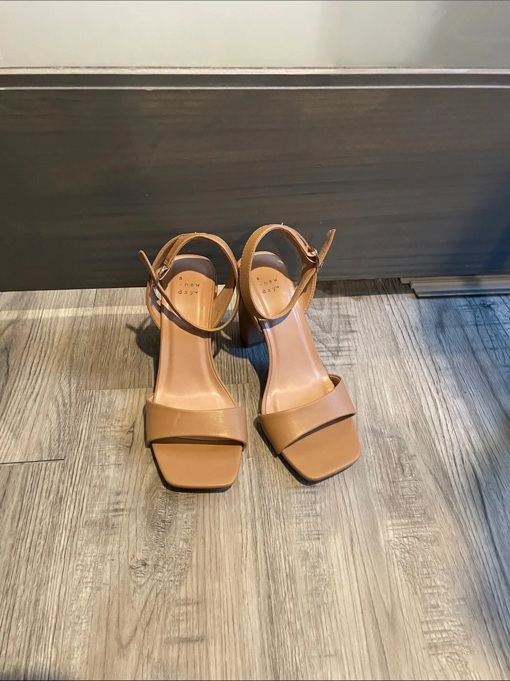 A New Day Women's Tan Block Heel Ankle Strap Sandals